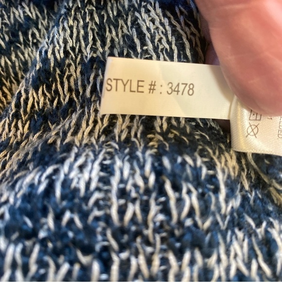 Moral‎ Fiber Cardigan Small Open Front Duster Blue Cream Crochet Lightweight - Picture 12 of 15